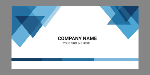 Modern abstract blue triangles business card design with company name and tagline
