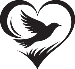 Silhouette of a bird flying inside a heart shape