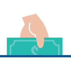 Hand Giving Cash Money With Dollar Sign On Teal Banknote In Simple Flat Icon Style With Transparent Background
