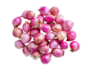 Pile of pink-skinned shallots, small bulbous vegetables