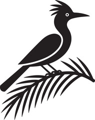 Stylized silhouette of a bird on a tropical leaf