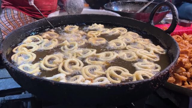 Indian-style jalebi being prepared in a local sweet shop in Kolkata