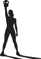 Silhouette of a woman performing a kettlebell swing exercise with one arm raised