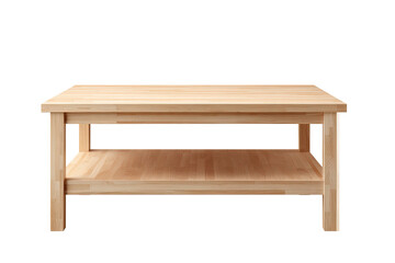 Simple light-wood table with shelf, isolated on black