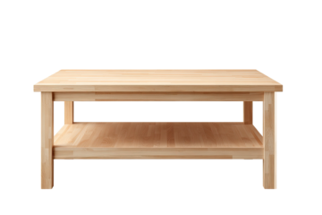 Simple light-wood table with shelf, isolated on black