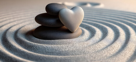 A serene composition featuring smooth stones arranged in calming ripples, symbolizing peace and tranquility.