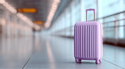 A sleek pink suitcase stands alone in a modern airport terminal, symbolizing travel and adventure. Perfect for wanderlust imagery.