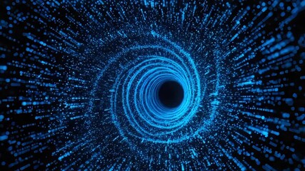 Abstract spiral tunnel with blue light streaks and black hole at the center of the vortex - Powered by Adobe