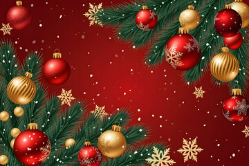 christmas background with balls and fir branches