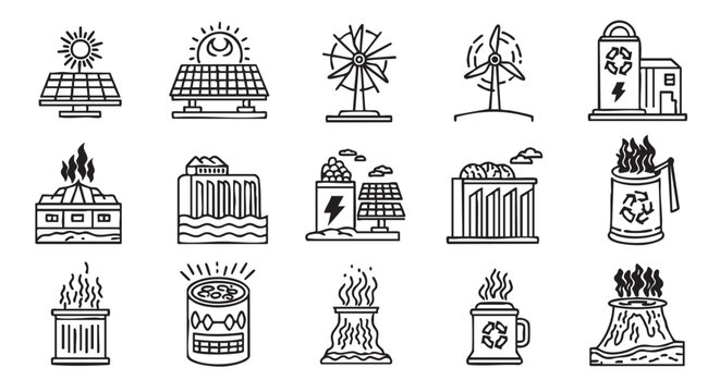 Renewable and nonrenewable energy sources with line art design elements