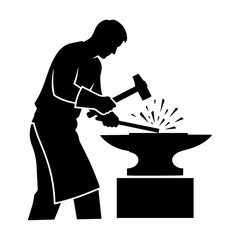 Silhouette of a blacksmith forging metal with hammer and anvil.