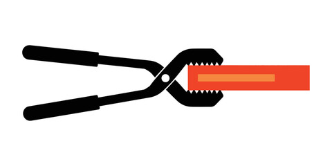 Pliers gripping a hot metal object in a strong hold.