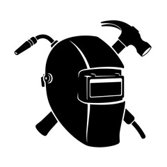 Welding Helmet with Hammer and Torch Silhouette.