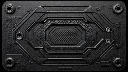 Futuristic black textured background for key card design, high tech minimal carbon surface with subtle details, monochromatic style, sleek modern concept with fine texture and depth.