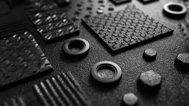 Futuristic black textured background for key card design, high tech minimal carbon surface with subtle details, monochromatic style, sleek modern concept with fine texture and depth.