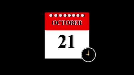 21 November Date Calendar Icon Animation ,November month 21 date calendar icon clock animation. Digital calendar month concept design. Alpha matte with transparent background 4K resolution. 