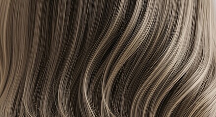Naklejka premium Close-up of wavy brown hair with blonde highlights.