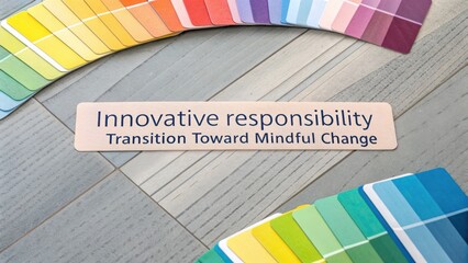 Innovative Responsibility Transitioning Toward Mindful Change with Color Palette Swatch on Wooden Surface for Design Inspiration