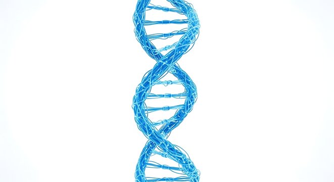 Blue DNA double helix strand on a white background. - Powered by Adobe