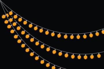 Festive Orange String Lights on Black Background