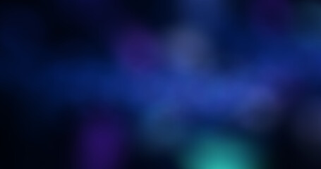 Fototapeta premium Abstract blurry dark background with glowing blue, purple, and teal lights, creating a soft bokeh effect and modern gradient texture for digital designs and overlays