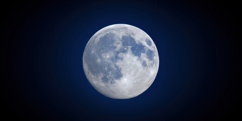 Obraz premium Supermoon detail. A glowing super moon with a sharply detailed lunar surface rising against a dark blue gradient night sky, astronomy, nature, and night-sky concepts.