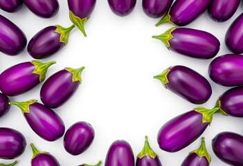 Infinite repeating pattern of vibrant purple eggplants on white background,  fresh,  ingredient