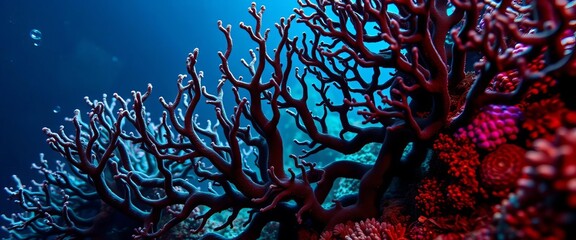 Intricate black coral branching structure underwater, black coral,   abyssal