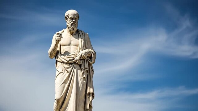 Ancient Socrates statue against a vibrant blue sky for philosophical inspiration