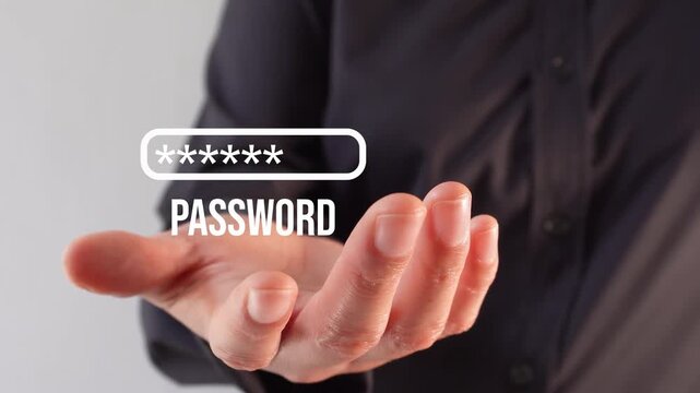 Close-up of a businesswoman's hand holding an animation of a correct password