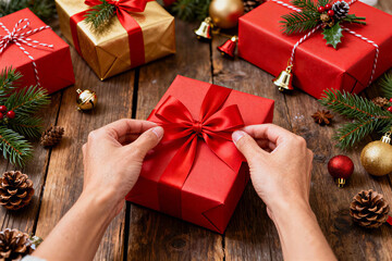 Joyful christmas preparation with online shopping for red gift box smart financial choice during festive holiday