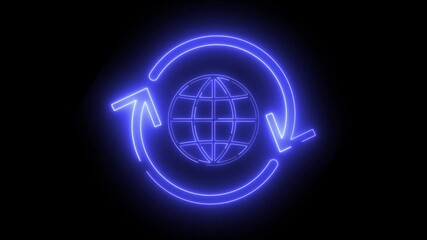 Animation with neon light effect of the arrows icon in a circle with a globe - Powered by Adobe