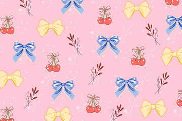 Pink wallpaper with blue and yellow coquette