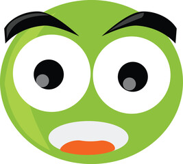 Fototapeta premium A funny green alien cartoon face with happy smiling eyes is a cute emotion symbol design vector illustration