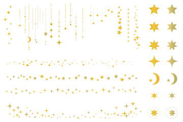星空をイメージしたシンプルな飾り罫線・ラインのイラストセット キラキラ 点線