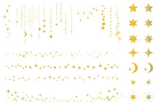 星空をイメージしたシンプルな飾り罫線・ラインのイラストセット　キラキラ　点線