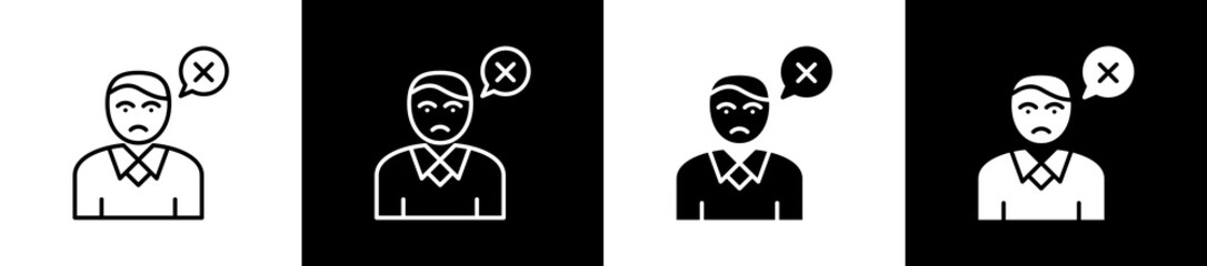 Wrong icon set in line and glyph style on black and white background