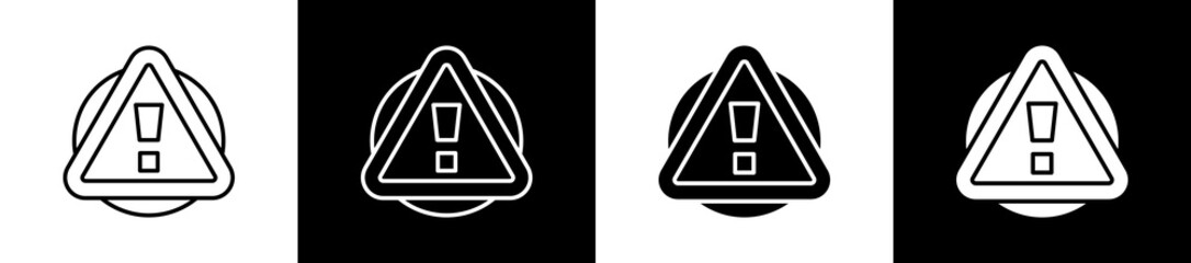 Attention icon set in line and glyph style on black and white background