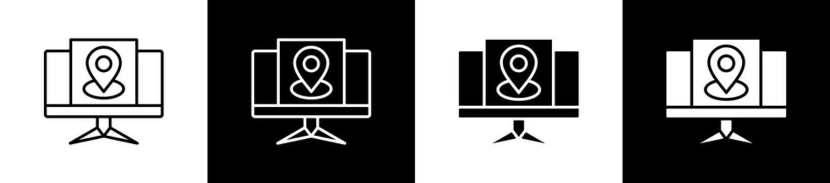 Ip Address icon set in line and glyph style on black and white background