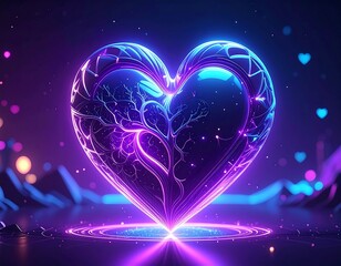 Glowing heart with intricate patterns in a vibrant neon aesthetic