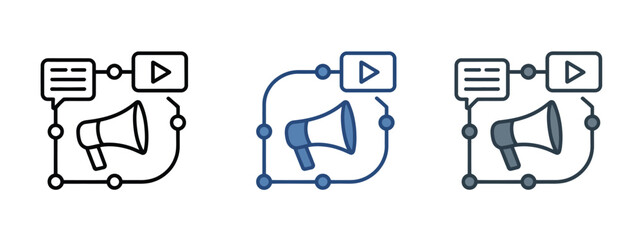 Media consulting icon set in various styles, vector graphics including media planning, communication strategy, content management