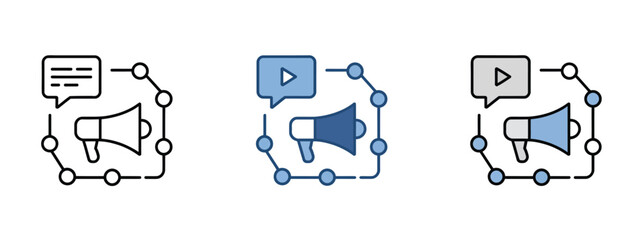 Media consulting icon set in various styles, vector graphics including media planning, communication strategy, content management