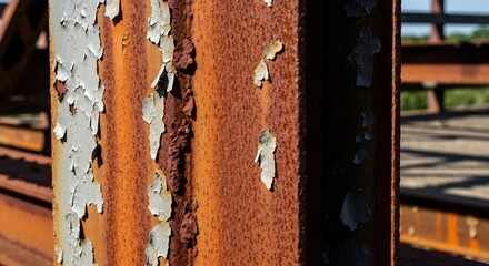 Rusty metal pillar with peeling gray paint outdoor setting structural beam