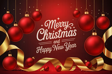 Christmas card with red balls festive background