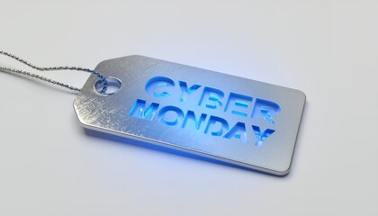 Cyber Monday sale tag with glowing blue text