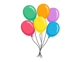 Colorful bundle of helium filled balloons tied together at the base against white
