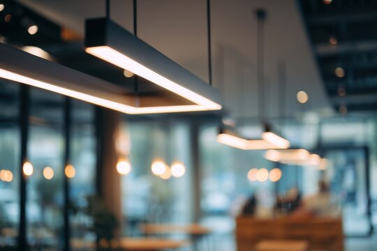 Modern cafe interior with stylish lighting fixtures and a warm atmosphere in the morning
