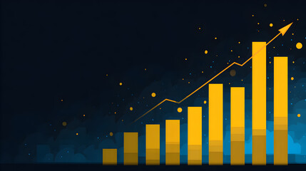 A Vibrant Financial Growth Chart with Rising Bars and Ascending Arrow on a Dark Background Illustrating Success and Prosperity in Business and Investment Strategies