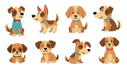 Cute Dogs Doodle Vector Set – Cartoon Puppy Characters, Funny Pet Animal Designs, and Playful Illustration Collection on White Background