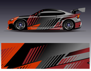 Car wrap design vector. Graphic abstract stripe racing background designs for vehicle, rally, race, adventure and car racing livery	